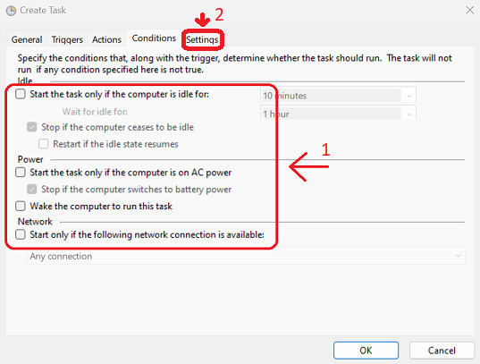 Task Scheduler Conditions